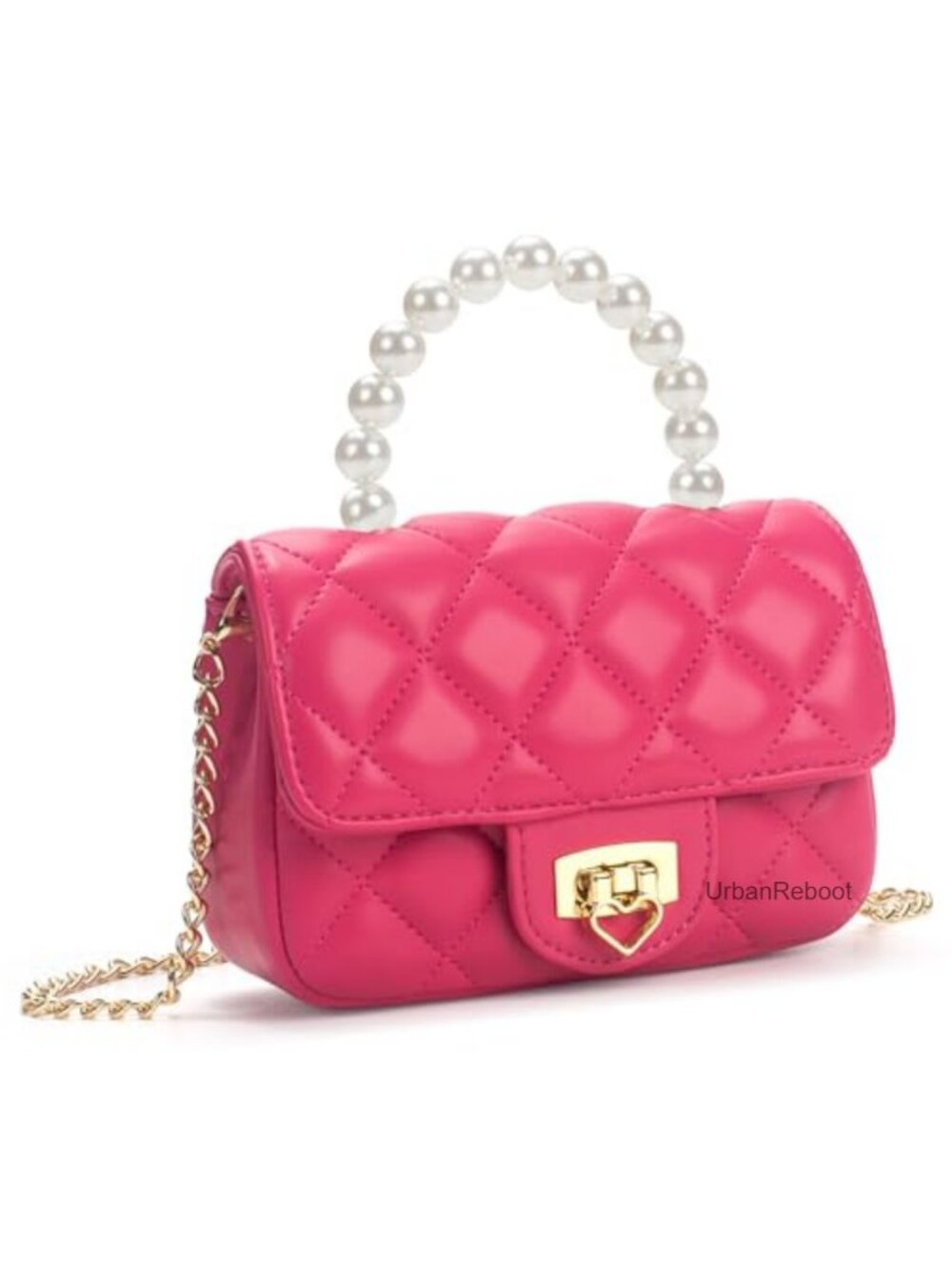 Girls Crossbody Bag PU Leather Pearl Handle Heart Lock Purse